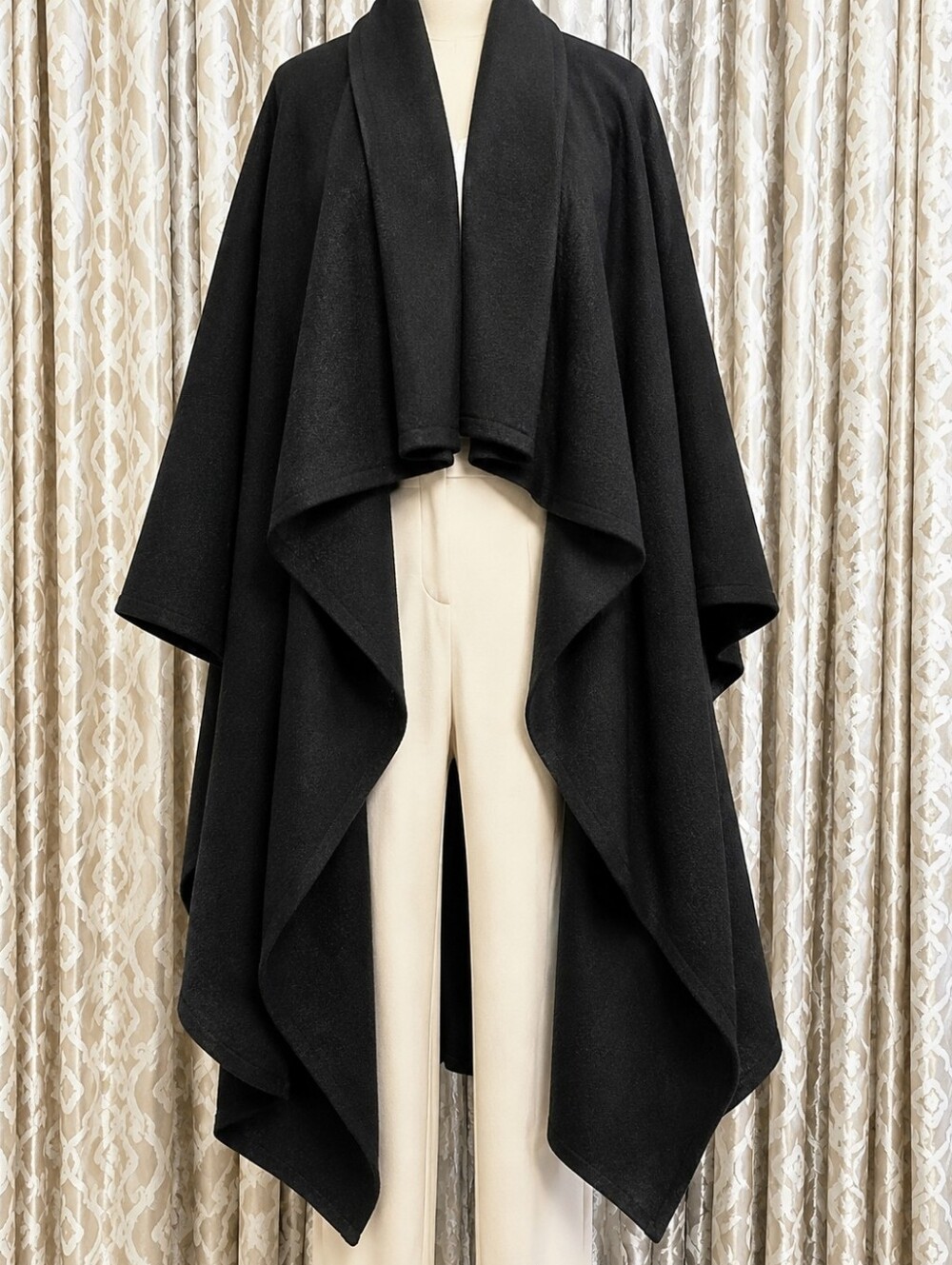 Heavyweight Draped Cape Asymmetrical Handkerchief Hem
